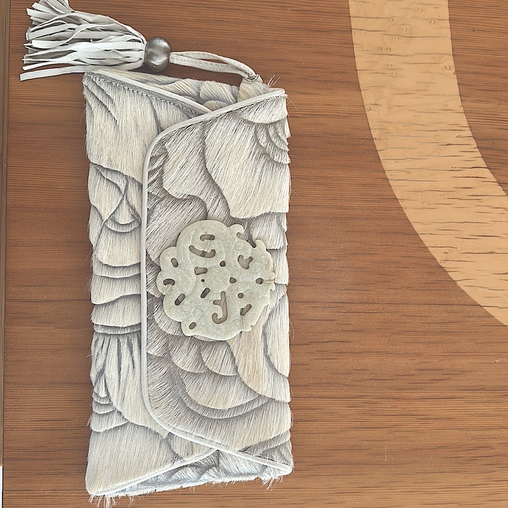 Pony hair chinoiserie clutch